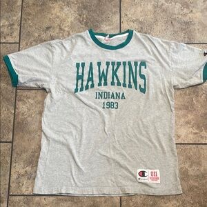 Champion Gray and Green Hawkins Indiana 1983 Ringer T-Shirt